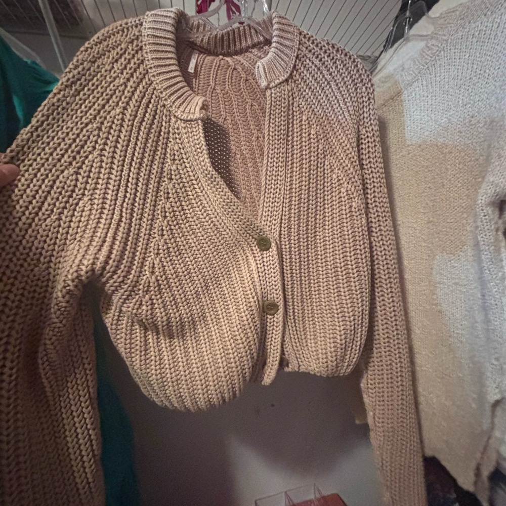 Free People Tan Chunky Knit Cardigan